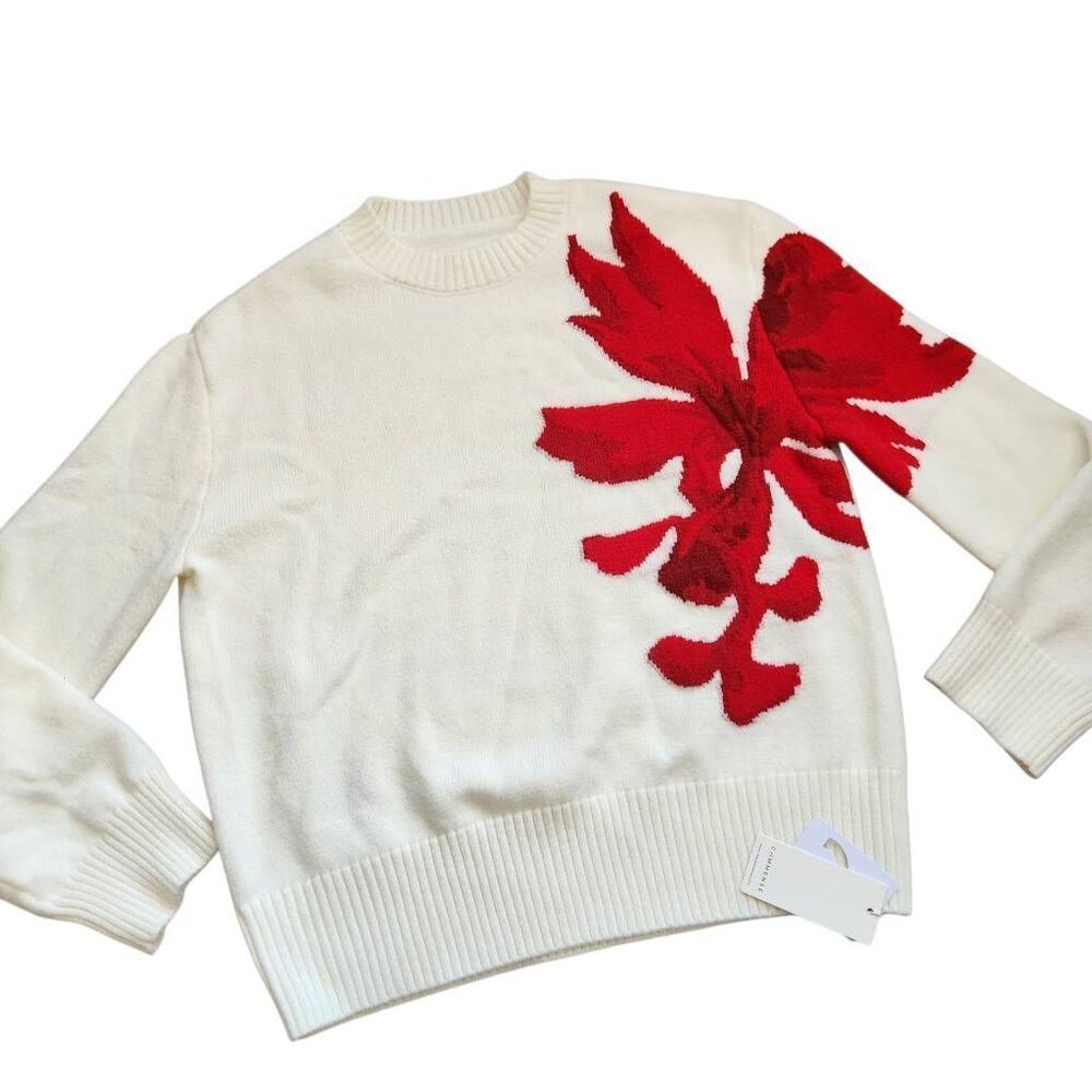 Commense Jacquard Sweater Womens Medium Oversized Chic Style Floral - Picture 2 of 6